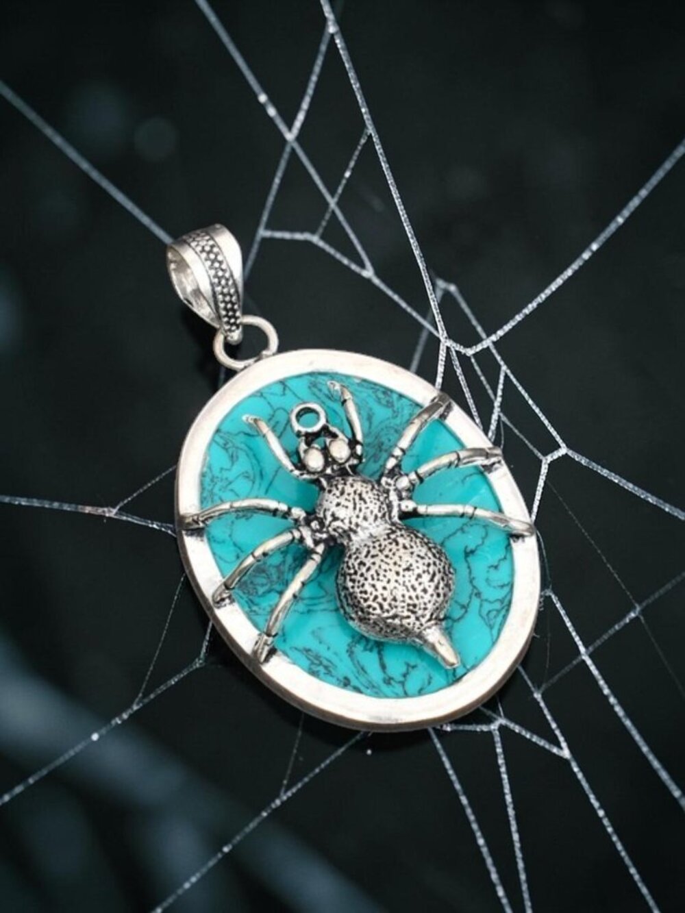 HALLOWEEN SPIDER--Turquoise Gemstone Handmade Spider Pendant